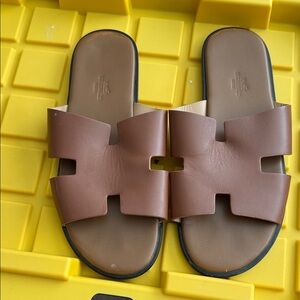 Hermes Brown Leather Slide Sandals